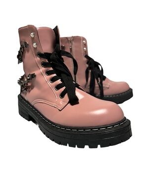 SUGAR Pink Chain Charm Combat Boots | Coquette Grunge Fairycore Moto